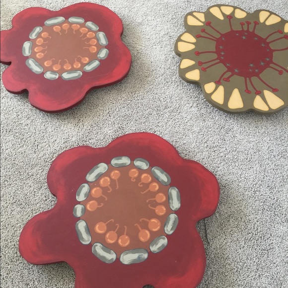 3 Heavy Quality Painted Wood Flower Wall Art Pieces